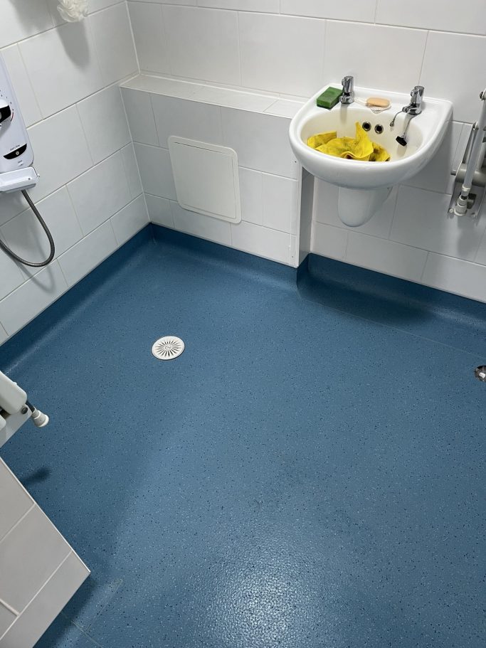Commercial Wet Room Vinyl Flooring Portsmouth Commercial wet room safety vinyl flooring installation in Portsmouth