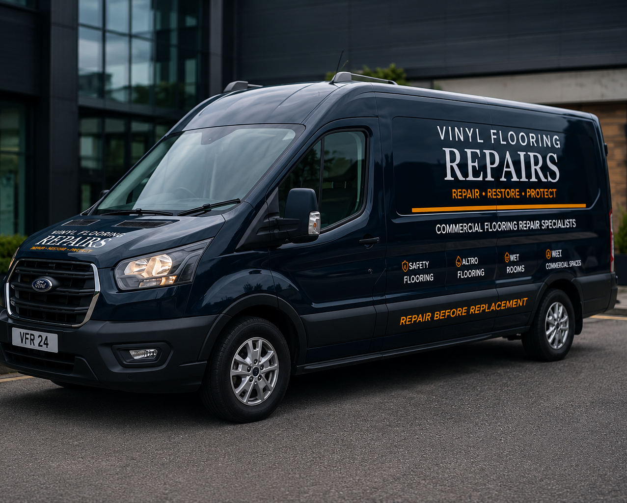Vinyl Flooring Repairs Commercial Repair Specialists Commercial vinyl flooring repair specialists van providing safety flooring repairs across Portsmouth, Hampshire and the South Coast